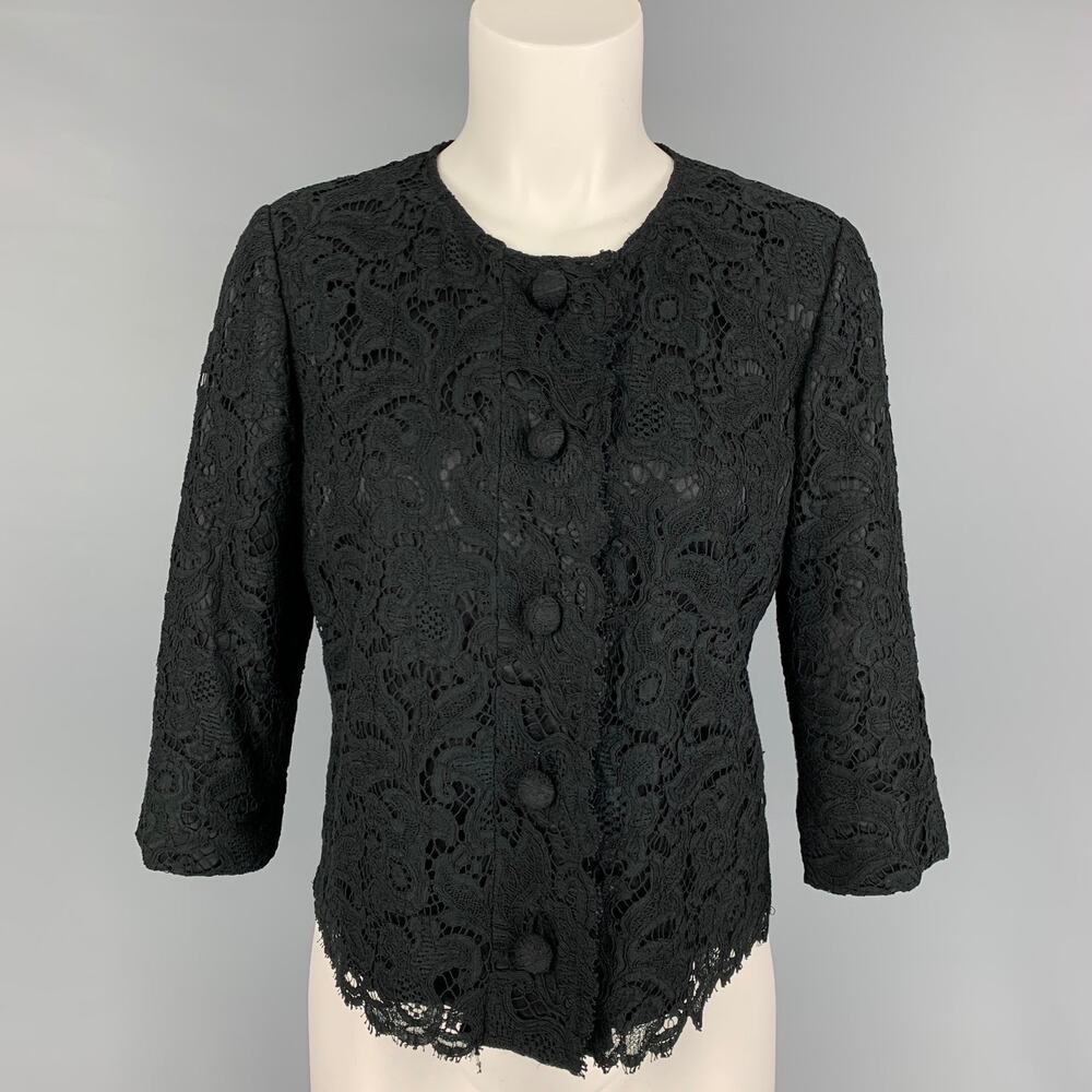 BLACK FLEECE Size M Black Cotton Blend Lace Cropped Jacket